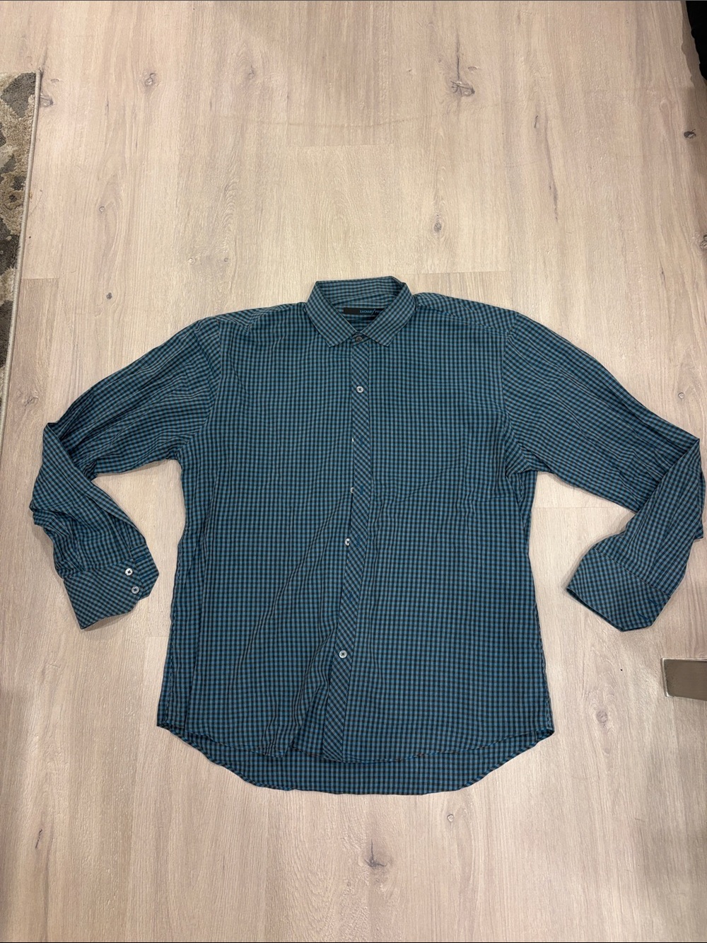 Zachary Prell Teal and Black Small-Check Button-Down Shirt